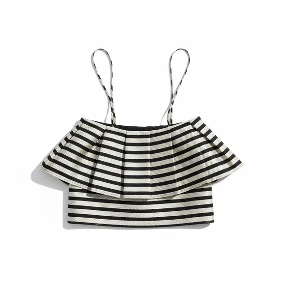 Baum und Pferdgarten Striped Black and White Women's ruffled crop top - Picture 2 of 6